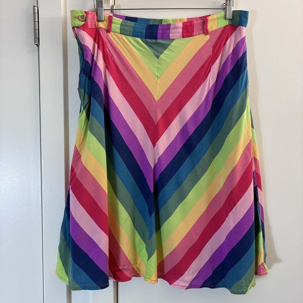 ModCloth XL Skirt Rainbow Chevron Stripe A-Line Skater Lined Pockets Teacher - Picture 4 of 8